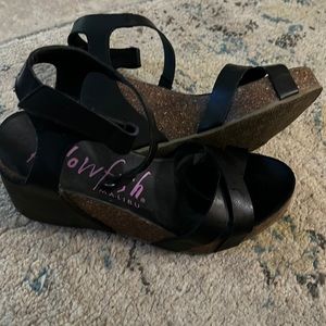 Like new  black wedge high heel sandals